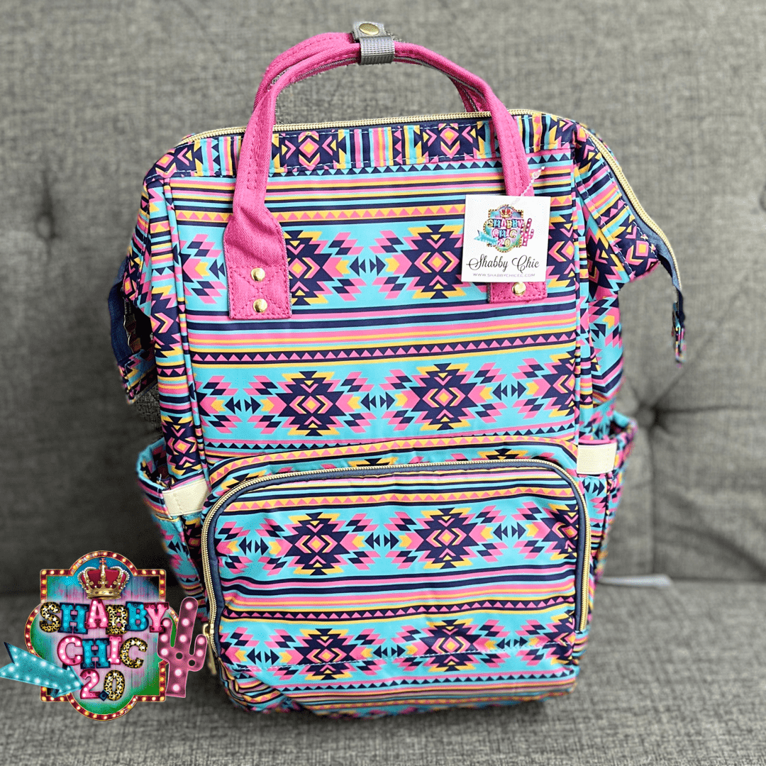 Pink Aztec Print Diaper Bag Backpack Shabby Chic Boutique and Tanning Salon