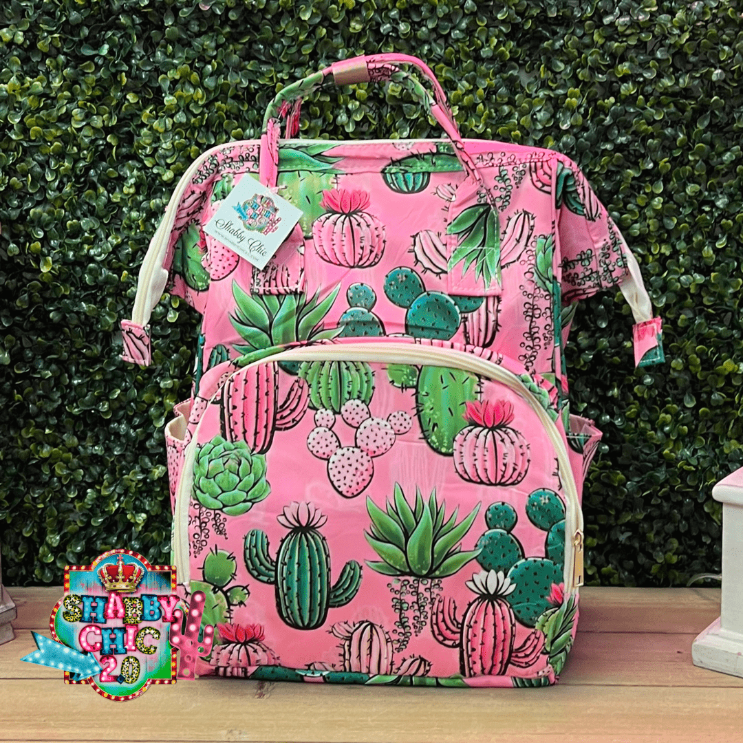 Pink Cactus Diaper Bag Backpack Shabby Chic Boutique and Tanning Salon