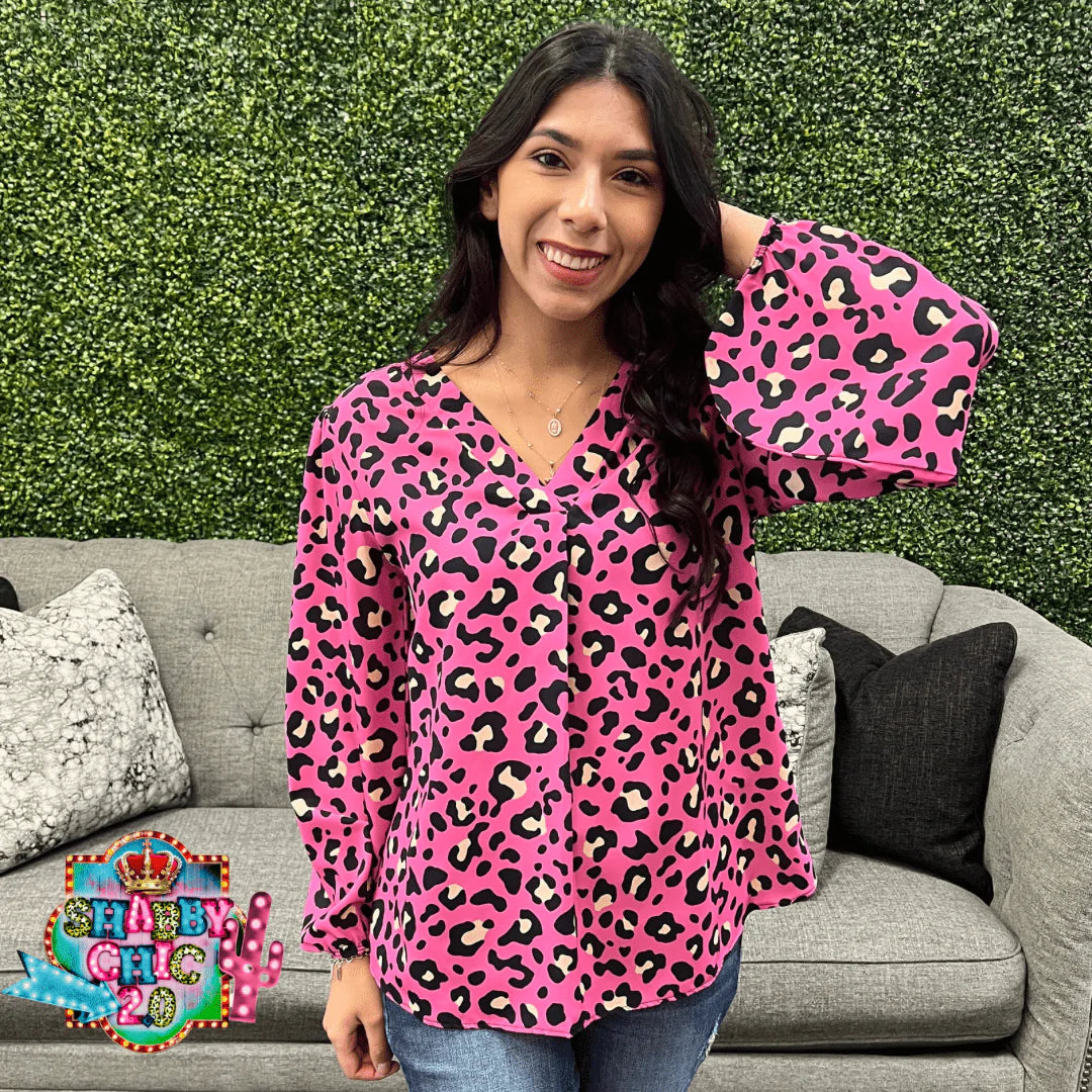Pink Leopard Top - Long Sleeve Shabby Chic Boutique and Tanning Salon