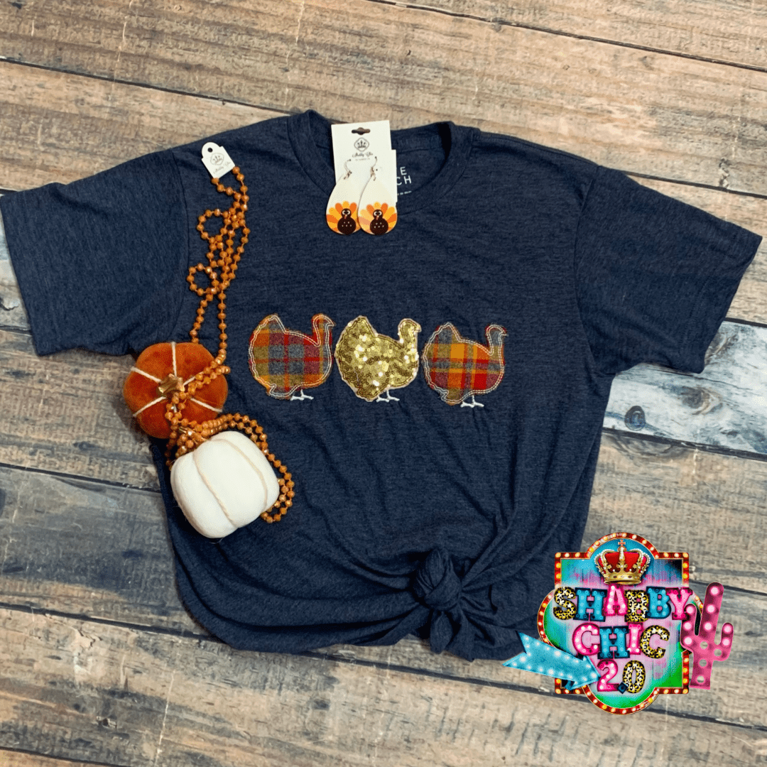 Turkey Trio Tee - Navy Shabby Chic Boutique and Tanning Salon